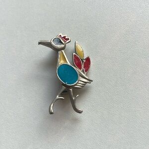 St. Labre signed vintage road runner brooch silver and colorful stones